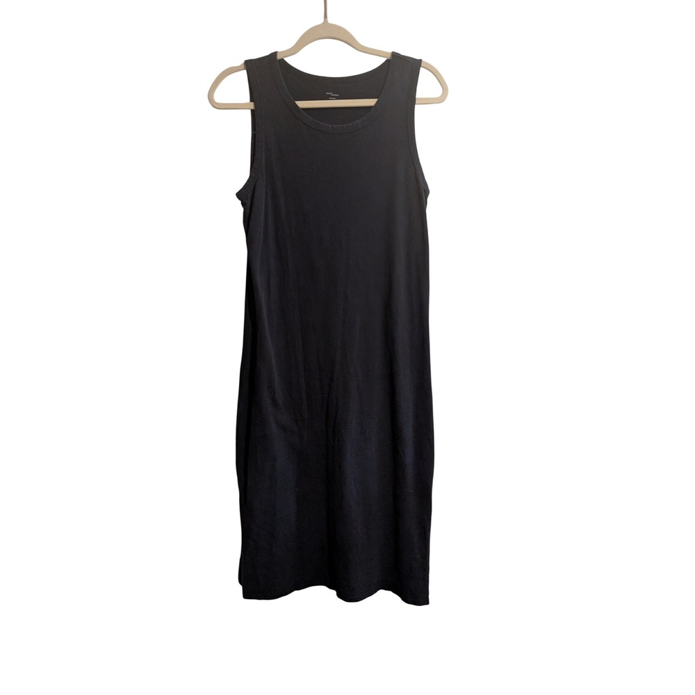 Daily Ritual Tank Dress Womens XS Black Sleeveless Side Slit Jersey Knit Midi